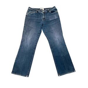 Chicos Platinum Denim Quartz M2 Mid Rise Bootcut Jeans Blue Embroidered Back Poc
